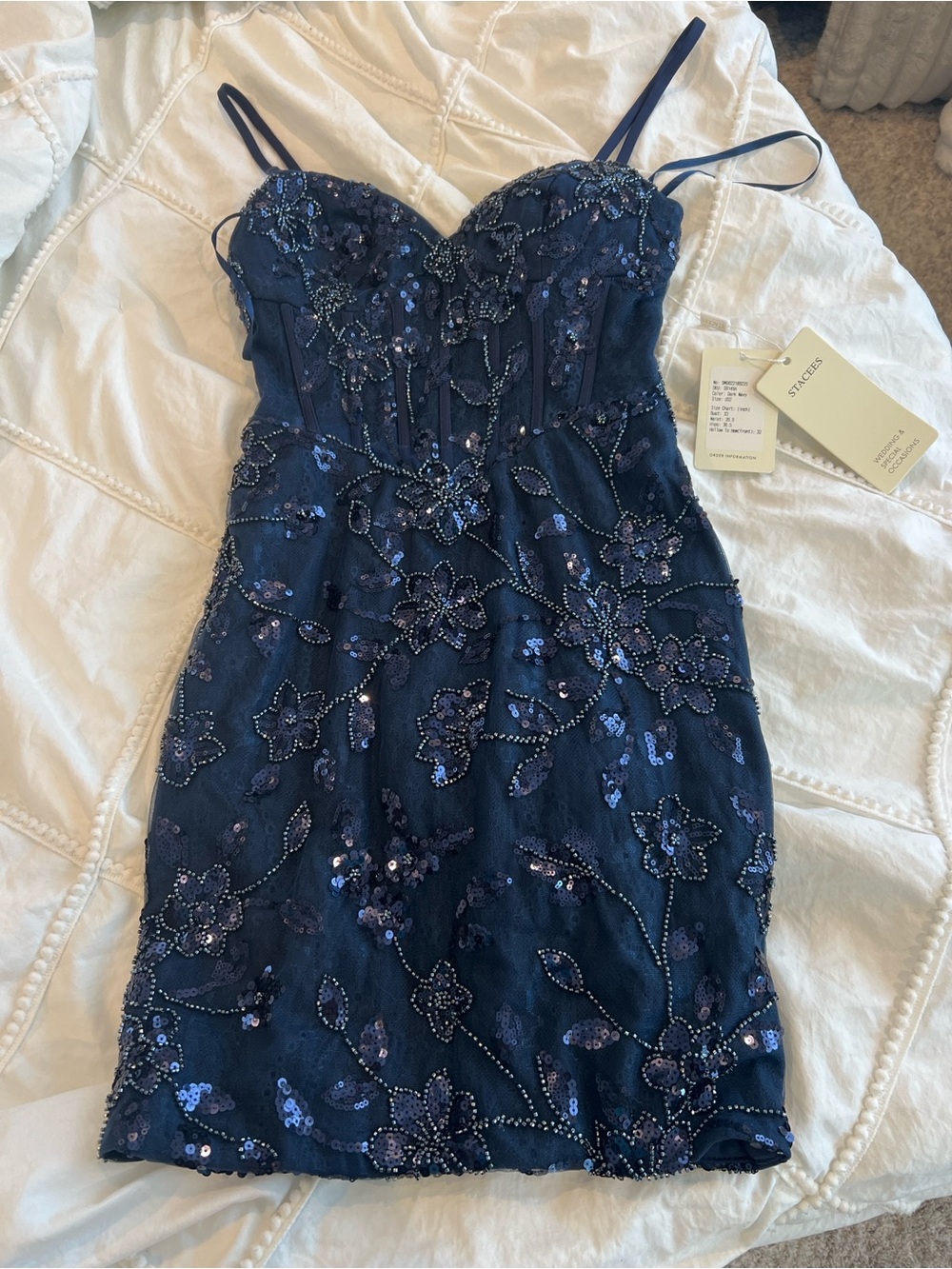 Homecoming Dress- Stunning Navy Sequin Floral Slip Dress by Staces